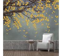 XLMING Branches Minimalistes En Trois Dimensions Dorées Feuilles De Ginkgo 3D Papier Peint Premium Texturé Soie Bureau Salle à Manger Salon Chambre Coucher Canapé TV Mur-250cm×170cm