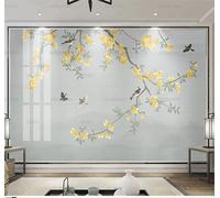 XLMING Branches Peintes À La Main Fleurs Jaunes Oiseaux En Vol 3D Papier Peint Texture Soyeuse Intissé Salle à Manger Bureau D'étude Canapé Chambre Salon TV Mur-250cm×170cm