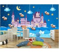 XLMING Caricature Ciel Bleu Étoiles Lune Château 3D Papier Peint Premium Texturé Soie Bureau Salle à Manger Salon Chambre Coucher Canapé TV Mur-400cm×280cm