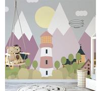 XLMING Caricature Dessinée À La Main Beau Phare Géométrique De Château 3D Papier Peint Texture Soyeuse Intissé Salle à Manger Bureau D'étude Canapé Chambre Salon TV Mur-150cm×105cm