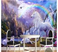 XLMING Caricature Fantastique Château Arc En Ciel Cheval Blanc Paysage 3D Papier Peint Luxe Décoration Manger Adulte Intérieure Salon Canapé Chambre Fond TV Mur-200cm×140cm