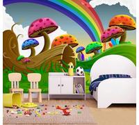 XLMING Caricature Mignon Champignons Arc En Ciel Paysage 3D Papier Peint Luxe Décoration Manger Adulte Intérieure Salon Canapé Chambre Fond TV Mur-250cm×170cm