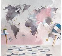 XLMING Carte Du Monde Créative Et Colorée Avions Animaux 3D Papier Peint Texture Soyeuse Intissé Salle à Manger Bureau D'étude Canapé Chambre Salon TV Mur-250cm×170cm
