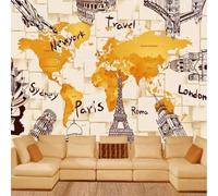 XLMING Carte Du Monde De L'Architecture Géométrique Dessinée À La Main 3D Papier Peint Texture Soyeuse Intissé Salle à Manger Bureau D'étude Canapé Chambre Salon TV Mur-400cm×280cm