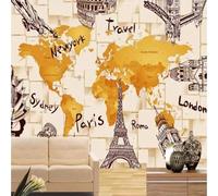 XLMING Carte Mondiale De L'Architecture Géométrique Dessinée À La Main Papier Peint 3D Soie Texturée Haut De Gamme Salon Canapé Chambre À Coucher Salle Manger Murale-300cm×210cm