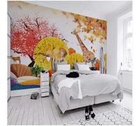 XLMING Cartoon Animal Elephant Giraffe Warm Tree 3D Papier Peint Texture Soyeuse Intissé Salle à Manger Bureau D'étude Canapé Chambre Salon TV Mur-150cm×105cm