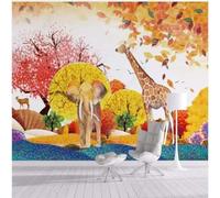 XLMING Cartoon Animal Elephant Giraffe Warm Tree Papier Peint 3D Soie Texturée Haut De Gamme Salon Canapé Chambre À Coucher Salle Manger Murale-300cm×210cm