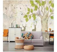 XLMING Cartoon Art Lignes Cerf Grand Arbre Papillon 3D Papier Peint Texture Soyeuse Intissé Salle à Manger Bureau D'étude Canapé Chambre Salon TV Mur-200cm×140cm