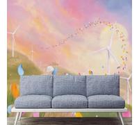 XLMING Cartoon Beauté Couleurs Pétales Blanc Moulin À Vent 3D Papier Peint Premium Texturé Soie Bureau Salle à Manger Salon Chambre Coucher Canapé TV Mur-150cm×105cm