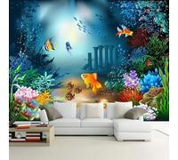 XLMING Cartoon Beauté Monde Sous Marin Poissons De Mer Algues Fleurs 3D Papier Peint Texture Soyeuse Intissé Salle à Manger Bureau D'étude Canapé Chambre Salon TV Mur-350cm×256cm