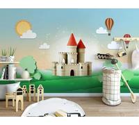 XLMING Cartoon Castle Hot Air Balloon White Clouds Trees Papier Peint 3D Soie Texturée Haut De Gamme Salon Canapé Chambre À Coucher Salle Manger Murale-300cm×210cm