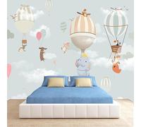 XLMING Cartoon Cute Animal Elephant Monkey Hot Air Balloon 3D Papier Peint Texture Soyeuse Intissé Salle à Manger Bureau D'étude Canapé Chambre Salon TV Mur-350cm×256cm