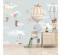 XLMING Cartoon Cute Animal Elephant Monkey Hot Air Balloon Papier Peint 3D Soie Texturée Haut De Gamme Salon Canapé Chambre À Coucher Salle Manger Murale-350cm×256cm