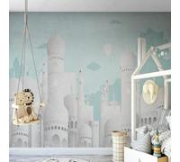 XLMING Cartoon Dessiné À La Main Graffiti Blanc Architecture Château 3D Papier Peint Premium Texturé Soie Bureau Salle à Manger Salon Chambre Coucher Canapé TV Mur-250cm×170cm