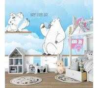 XLMING Cartoon Frais Ciel Bleu Nuages Blancs Petits Poissons Oursons 3D Papier Peint Texture Soyeuse Intissé Salle à Manger Bureau D'étude Canapé Chambre Salon TV Mur-350cm×256cm