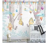 XLMING Cartoon Hand Drawn Forest House Rabbit Hot Air Balloon Papier Peint 3D Soie De Luxe Intissé Bureau Salle à Manger Canapé Chambre Salon TV Mural Décoratif-250cm×170cm