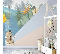 XLMING Cartoon Hand Drawn Tropical Plant Geometric Leaf 3D Papier Peint Texture Soyeuse Intissé Salle à Manger Bureau D'étude Canapé Chambre Salon TV Mur-350cm×256cm