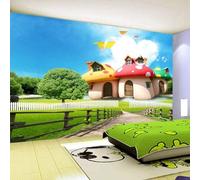 XLMING Cartoon Maison Champignon Cœur Nuages Blancs Prairie Forêt 3D Papier Peint Texture Soyeuse Intissé Salle à Manger Bureau D'étude Canapé Chambre Salon TV Mur-430cm×300cm
