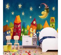 XLMING Cartoon Peint À La Main Architecture Castle Star Moon Papier Peint 3D Soie Texturée Haut De Gamme Salon Canapé Chambre À Coucher Salle Manger Murale-200cm×140cm