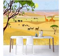 XLMING Cartoon Prairie Forest Animal Giraffe Elephant 3D Papier Peint Texture Soyeuse Intissé Salle à Manger Bureau D'étude Canapé Chambre Salon TV Mur-430cm×300cm