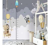 XLMING Cartoon Retro Rocket Hot Air Balloon Stars White Clouds 3D Papier Peint Texture Soyeuse Intissé Salle à Manger Bureau D'étude Canapé Chambre Salon TV Mur-200cm×140cm