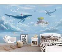XLMING Cartoon Sky Castle Whale Big Sea Boat Papier Peint 3D Soie Texturée Haut De Gamme Salon Canapé Chambre À Coucher Salle Manger Murale-150cm×105cm