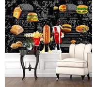 XLMING Cartoon Tableau Noir Pain Hamburger Frites 3D Papier Peint Premium Texturé Soie Bureau Salle à Manger Salon Chambre Coucher Canapé TV Mur-400cm×280cm