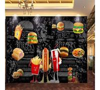 XLMING Cartoon Tableau Noir Pain Hamburger Frites 3D Papier Peint Texture Soyeuse Intissé Salle à Manger Bureau D'étude Canapé Chambre Salon TV Mur-350cm×256cm