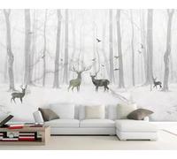 XLMING Cartoon Winter Forest Beautiful Snowy Landscape Moose Papier Peint 3D Soie Texturée Haut De Gamme Salon Canapé Chambre À Coucher Salle Manger Murale-250cm×170cm