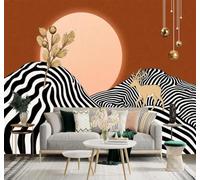 XLMING Cerf Doré Abstrait Rayures Noires Et Blanches Collines Coucher De Soleil 3D Papier Peint Premium Texturé Soie Bureau Salle à Manger Salon Chambre Coucher Canapé TV Mur-250cm×170cm