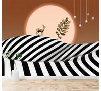 XLMING Cerf Doré Abstrait Rayures Noires Et Blanches Collines Coucher De Soleil 3D Papier Peint Premium Texturé Soie Bureau Salle à Manger Salon Chambre Coucher Canapé TV Mur-430cm×300cm