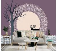 XLMING Cerf Silhouettes D'Arbres Lune Brillante Paysage Enneigé Violet 3D Papier Peint Texture Soyeuse Intissé Salle à Manger Bureau Canapé Chambre Salon TV Mur-250cm×170cm