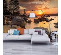 XLMING Chaleur Coucher De Soleil Crépuscule Automne Rivière Pierres 3D Papier Peint Texture Soyeuse Intissé Salle à Manger Bureau D'étude Canapé Chambre Salon TV Mur-250cm×170cm
