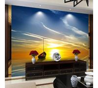 XLMING Chaleureux Beau Lever Du Soleil Bateau Ciel Bleu Nuages Blancs 3D Papier Peint Texture Soyeuse Intissé Salle à Manger Bureau D'étude Canapé Chambre Salon TV Mur-250cm×170cm
