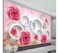 XLMING Chaleureux Beau Rose Fleurs Blanc Cercles 3D Papier Peint Texture Soyeuse Intissé Salle à Manger Bureau D'étude Canapé Chambre Salon TV Mur-200cm×140cm