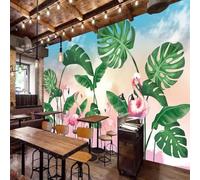 XLMING Chaleureux Beau Tropical Vert Feuilles De Bananier Flamant Rose 3D Papier Peint Premium Texturé Soie Bureau Salle à Manger Salon Chambre Coucher Canapé TV Mur-350cm×256cm