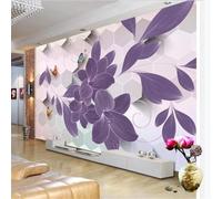 XLMING Chaleureux Esthétique Violet Fleurs Papillons Motifs Géométriques 3D Papier Peint Premium Texturé Soie Bureau Salle à Manger Salon Chambre Coucher Canapé TV Mur-430cm×300cm