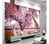 XLMING Chaleureux Fantaisie Rose Cerisier Adorable Petit Cerf 3D Papier Peint Texture Soyeuse Intissé Salle à Manger Bureau D'étude Canapé Chambre Salon TV Mur-250cm×170cm