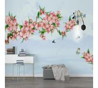XLMING Chaleureux Magnifique Rose Fleurs De Cerisier Hirondelles Papillons 3D Papier Peint Texture Soyeuse Intissé Salle à Manger Bureau D'étude Canapé Chambre Salon TV Mur-350cm×256cm