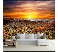 XLMING Chaleureux Romantique Magnifique Coucher De Soleil Plage Pierres 3D Papier Peint Texture Soyeuse Intissé Salle à Manger Bureau D'étude Canapé Chambre Salon TV Mur-300cm×210cm
