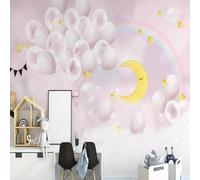 XLMING Chaleureux Rose Ballons Lune Étoiles Arc En Ciel 3D Papier Peint Premium Texturé Soie Bureau Salle à Manger Salon Chambre Coucher Canapé TV Mur-430cm×300cm