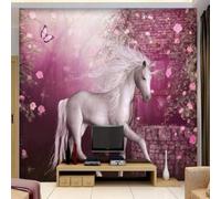 XLMING Chaleureux Rose Champêtre Fleurs Papillon Cheval Blanc 3D Papier Peint Premium Texturé Soie Bureau Salle à Manger Salon Chambre Coucher Canapé TV Mur-150cm×105cm