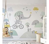 XLMING Chambre D'Enfant Éléphant Mignon En Train De Rouler À Bicyclette Papier Peint 3D Intissé Salon Canapé Chambre À Coucher Salle Manger Intérieure Murale-150cm×105cm