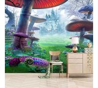 XLMING Château Fantastique Pelouse Verte Champignons 3D Papier Peint Texture Soyeuse Intissé Salle à Manger Bureau D'étude Canapé Chambre Salon TV Mur-250cm×170cm