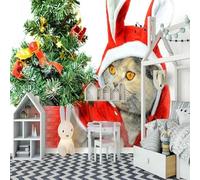 XLMING Chaton Animal Végétal Vert En Stéréo 3D Papier Peint Luxe Décoration Manger Adulte Intérieure Salon Canapé Chambre Fond TV Mur-200cm×140cm