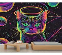 XLMING Chaton Créatif Et Coloré Sous Un Ciel Étoilé 3D Papier Peint Premium Texturé Soie Bureau Salle à Manger Salon Chambre Coucher Canapé TV Mur-400cm×280cm