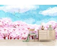 XLMING Ciel Abstrait Forêt Rose Oiseaux En Vol 3D Papier Peint Premium Texturé Soie Bureau Salle à Manger Salon Chambre Coucher Canapé TV Mur-430cm×300cm