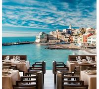 XLMING Ciel Bleu En Trois Dimensions Nuages Blancs Océan Architecture Urbaine 3D Papier Peint Texture Soyeuse Intissé Salle à Manger Bureau D'étude Canapé Chambre Salon TV Mur-250cm×170cm