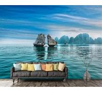 XLMING Ciel Bleu En Trois Dimensions Océan Sommets Montagneux Paysage 3D Papier Peint Texture Soyeuse Intissé Salle à Manger Bureau D'étude Canapé Chambre Salon TV Mur-150cm×105cm