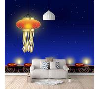 XLMING Ciel Bleu Étoiles Lanterne Rouge 3D Papier Peint Luxe Décoration Manger Adulte Intérieure Salon Canapé Chambre Fond TV Mur-400cm×280cm